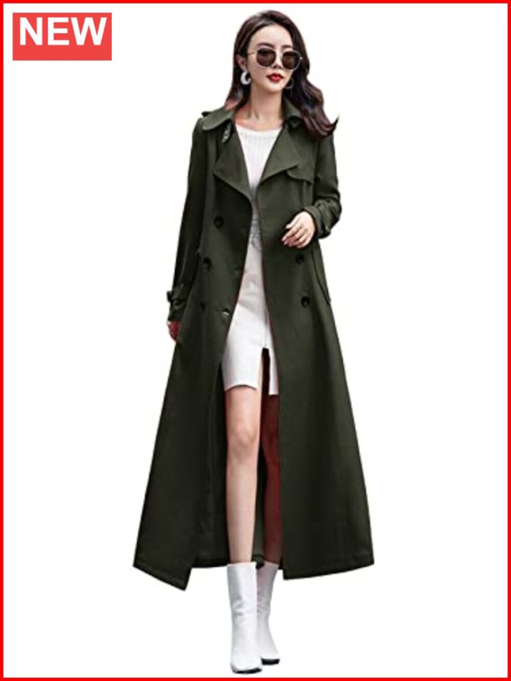Double Breasted Duster Trench Coat Slim Long Sleeve Notch Lapel Maxi Overcoat